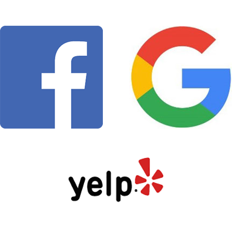 Facebook, Google and Yelp reviews